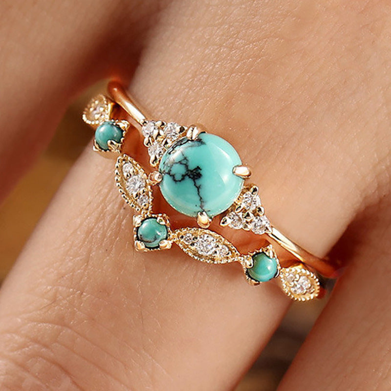Turquoise Crown Ring Set Gold Elegant Design for Any Occasion 1