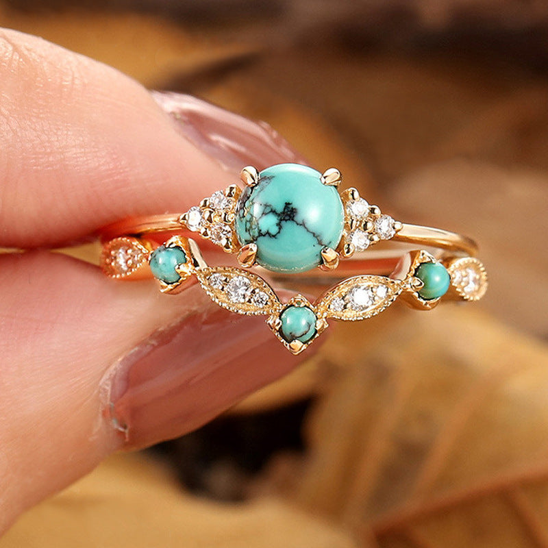 Turquoise Crown Ring Set Gold Elegant Design for Any Occasion 2