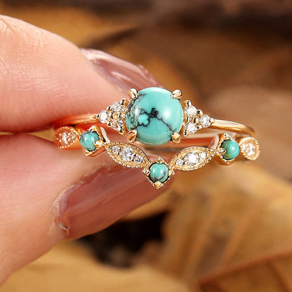 Turquoise Crown Ring Set Gold Elegant Design for Any Occasion 2