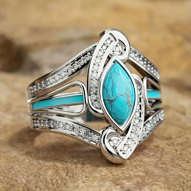 Turquoise Marquis Ring White Gold Elegant Statement Jewelry 0