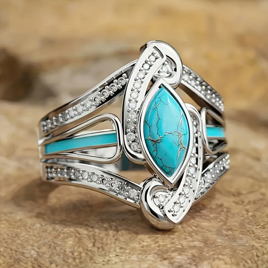 Turquoise Marquis Ring White Gold Elegant Statement Jewelry 0