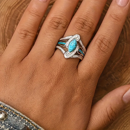 Turquoise Marquis Ring White Gold Elegant Statement Jewelry 1