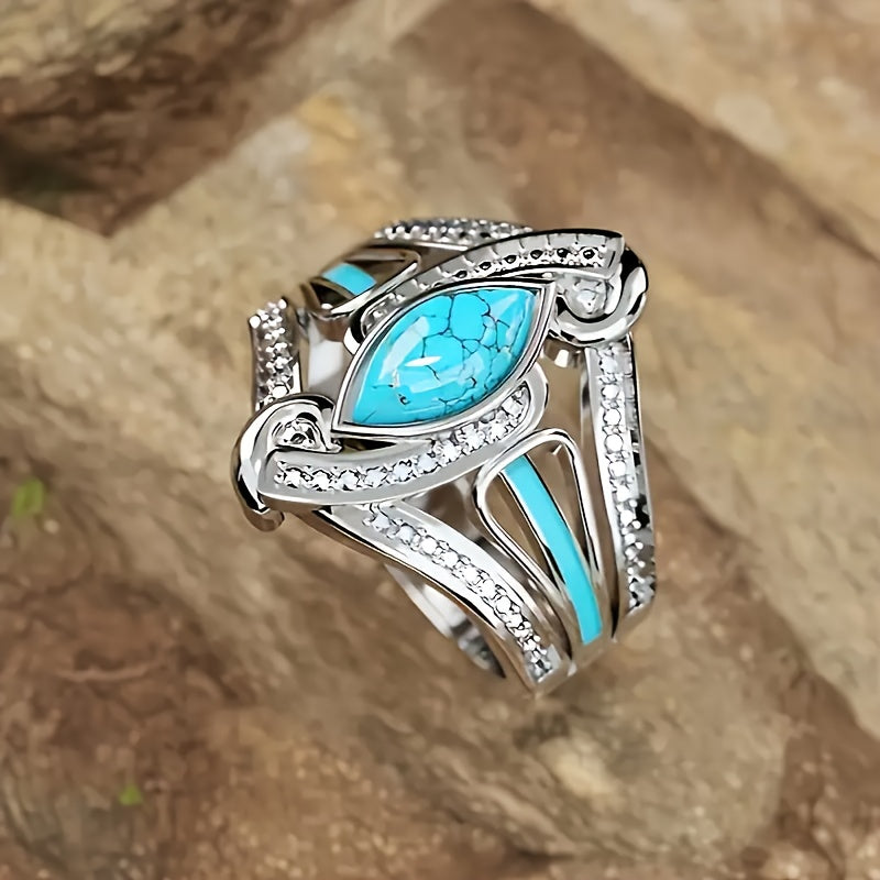 Turquoise Marquis Ring White Gold Elegant Statement Jewelry 2