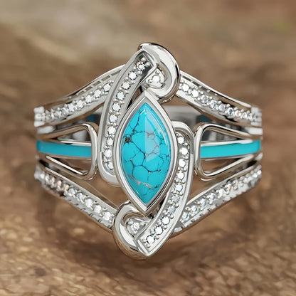 Turquoise Marquis Ring White Gold Elegant Statement Jewelry 3