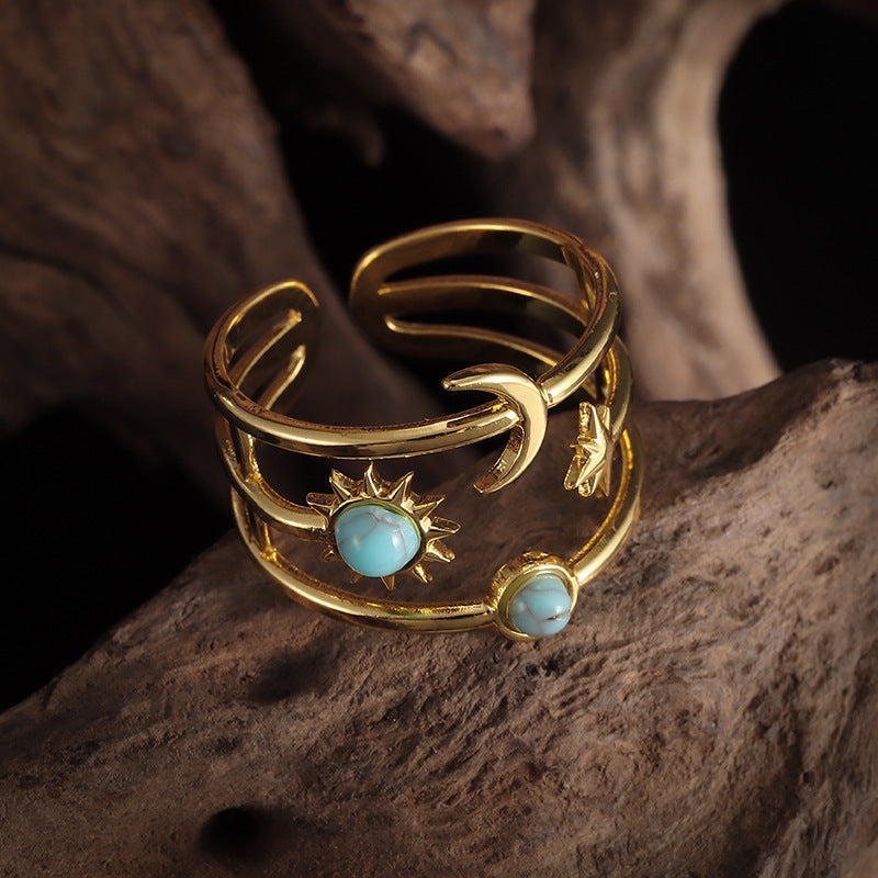 Turquoise Orbit Ring Gold Adjustable Stylish Accessory 1