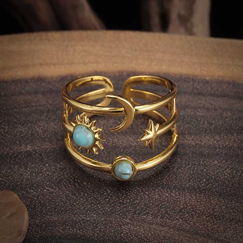 Turquoise Orbit Ring Gold Adjustable Stylish Accessory 2