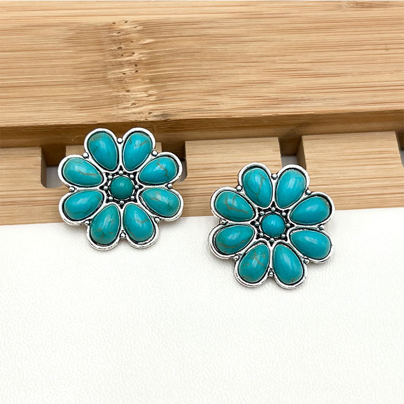 Turquoise Petal Stud Earrings White Gold Elegant Design 1