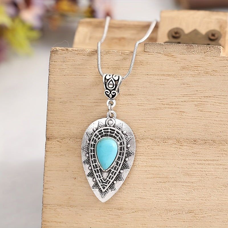 Turquoise Teardrop Necklace White Gold Elegant Design 0