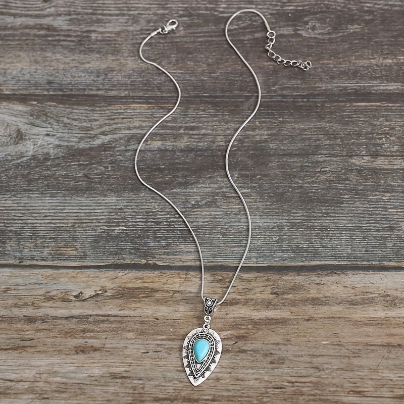 Turquoise Teardrop Necklace White Gold Elegant Design 1
