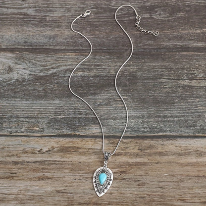 Turquoise Teardrop Necklace White Gold Elegant Design 1