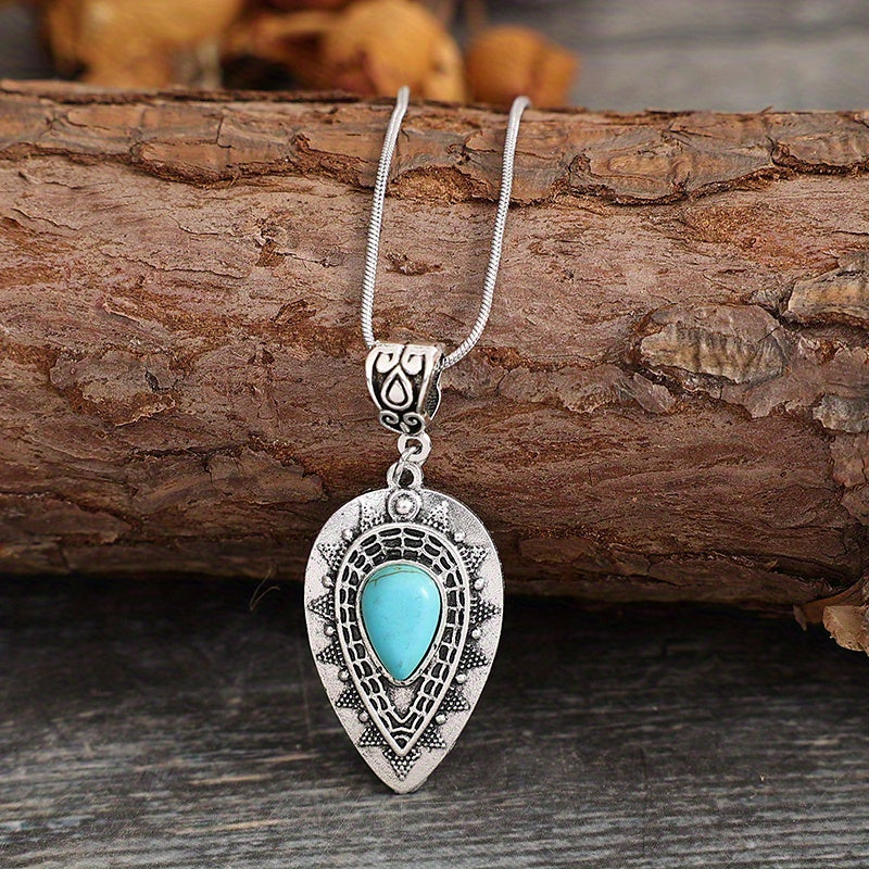 Turquoise Teardrop Necklace White Gold Elegant Design 2