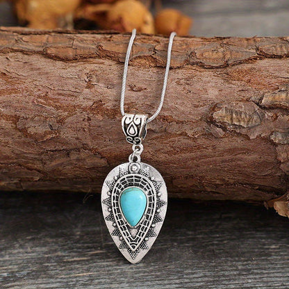 Turquoise Teardrop Necklace White Gold Elegant Design 2