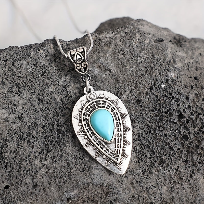 Turquoise Teardrop Necklace White Gold Elegant Design 3
