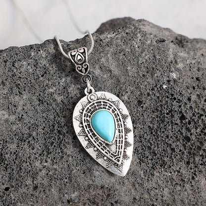Turquoise Teardrop Necklace White Gold Elegant Design 3