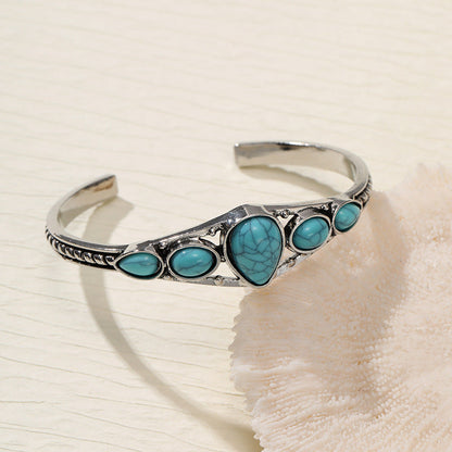 Turquoise Teardrop Open Bracelet White Gold Elegant Design 1