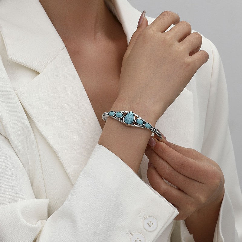 Turquoise Teardrop Open Bracelet White Gold Elegant Design 2