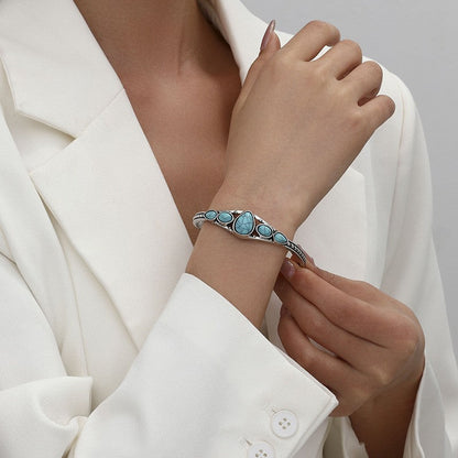 Turquoise Teardrop Open Bracelet White Gold Elegant Design 2