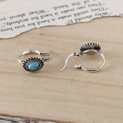 White Gold Hoop Earrings Turquoise Design Elegant for Everyday Wear 0
