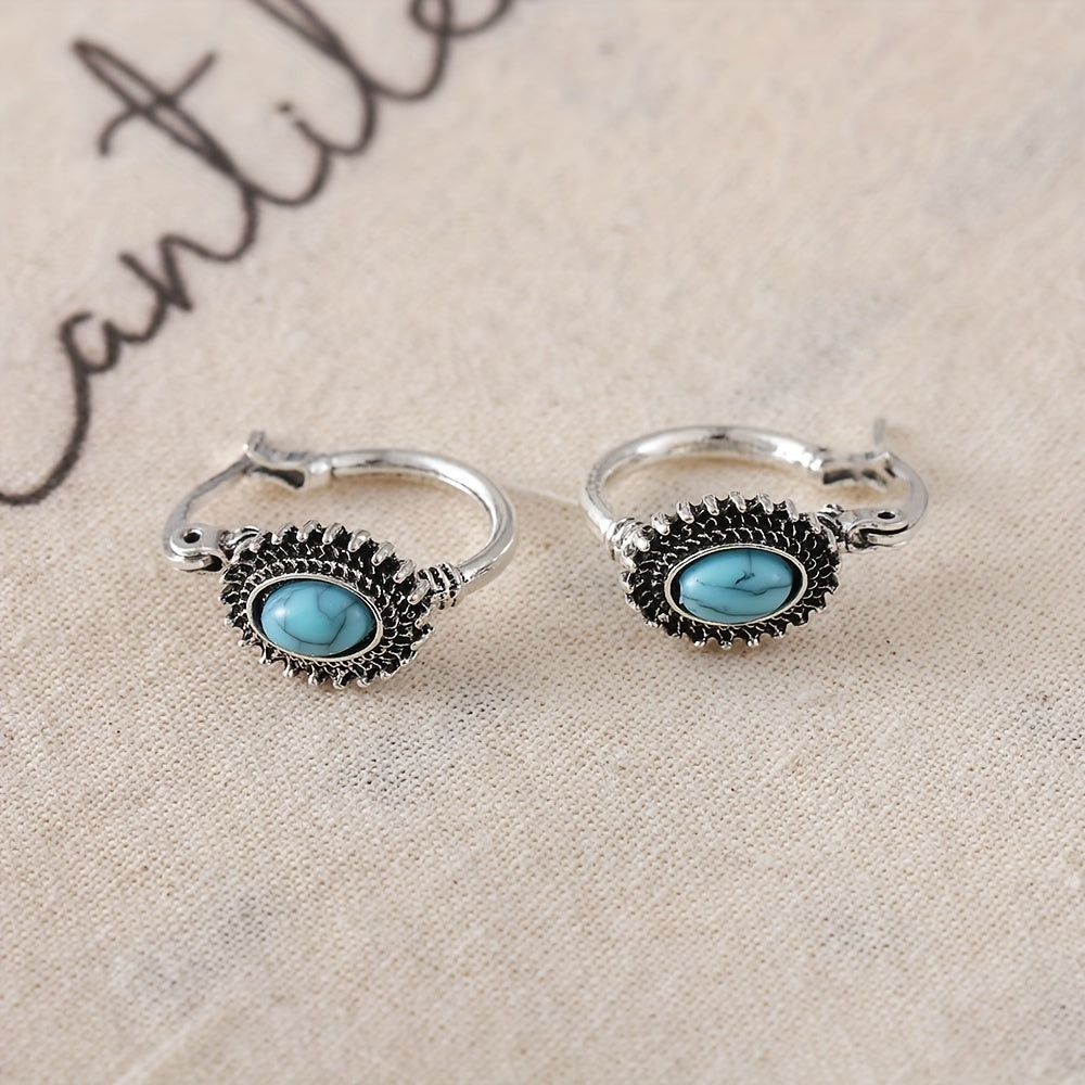 White Gold Hoop Earrings Turquoise Design Elegant for Everyday Wear 1
