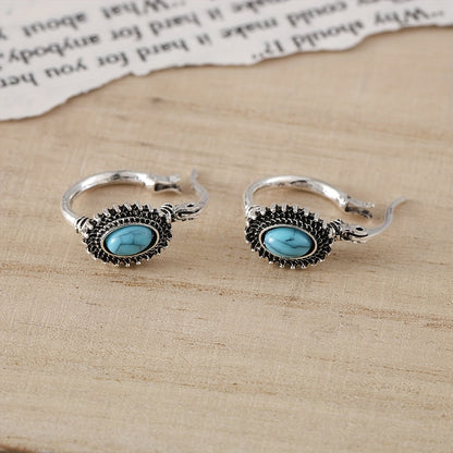 White Gold Hoop Earrings Turquoise Design Elegant for Everyday Wear 2