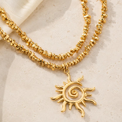 Boho Gold Sun Pendant Beaded Layered Necklace