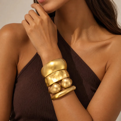Sculptural Oversized Gold Bangle Bracelet Stack Set