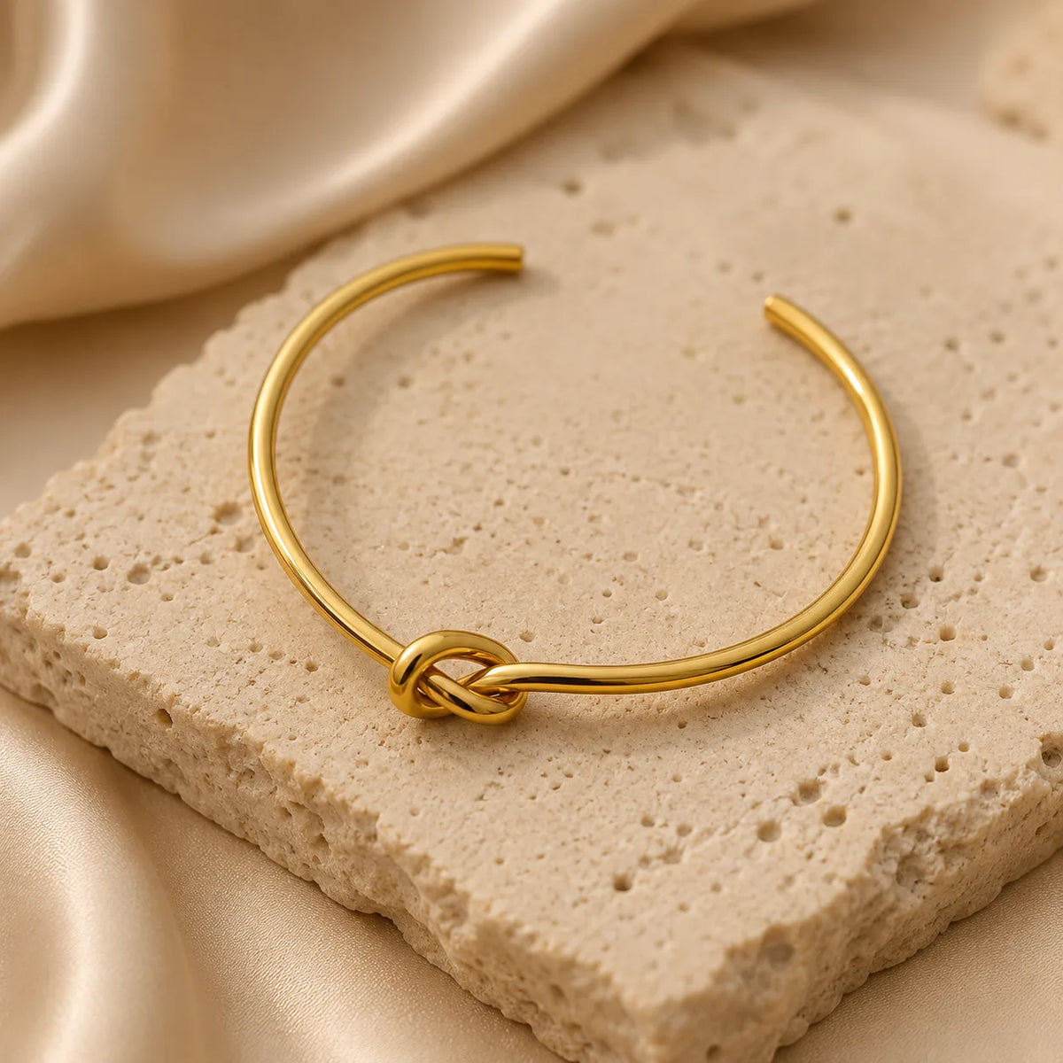 Gold Knot Open Cuff Bracelet Minimalist