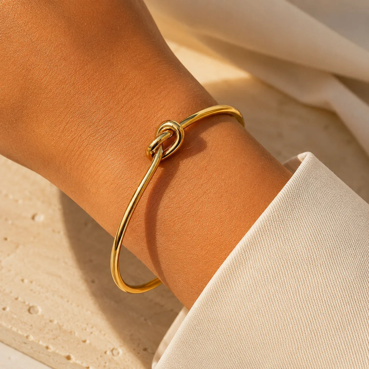 Gold Knot Open Cuff Bracelet Minimalist