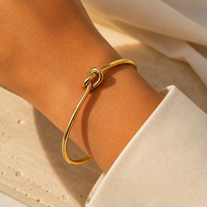 Gold Knot Open Cuff Bracelet Minimalist