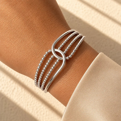 Beaded Wave Open Cuff Bracelet Gold Silver