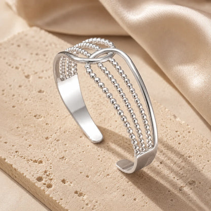 Beaded Wave Open Cuff Bracelet Gold Silver