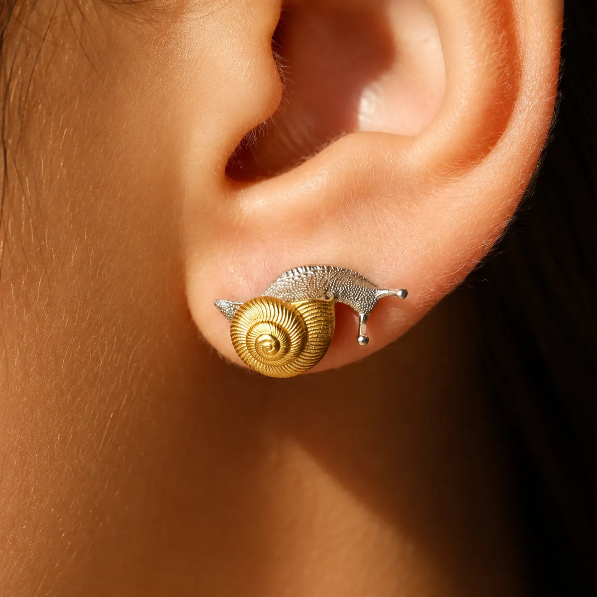 Gold Tone Snail Stud Earrings Nature Inspired