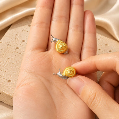 Gold Tone Snail Stud Earrings Nature Inspired