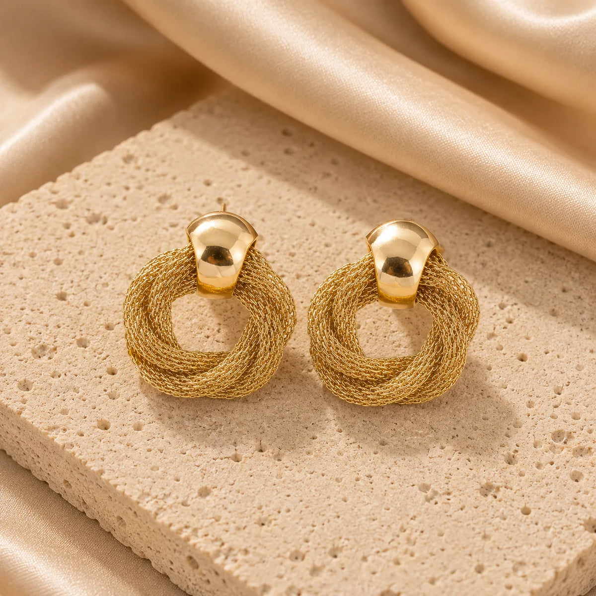 Gold Twisted Knot Sculptural Drop Earrings