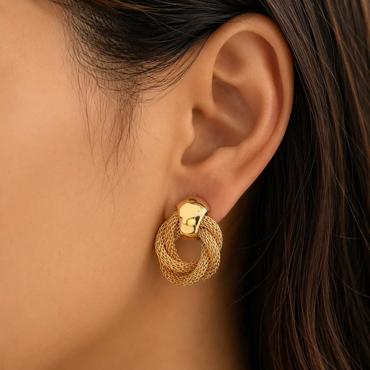 Gold Twisted Knot Sculptural Drop Earrings