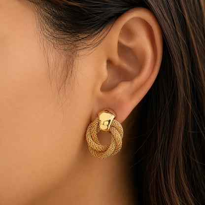 Gold Twisted Knot Sculptural Drop Earrings
