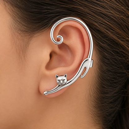 Gold Tone Cat Stud Earrings Cute Animal Charm