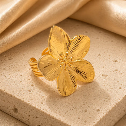 Oversized Gold Flower Statement Ring Adjustable
