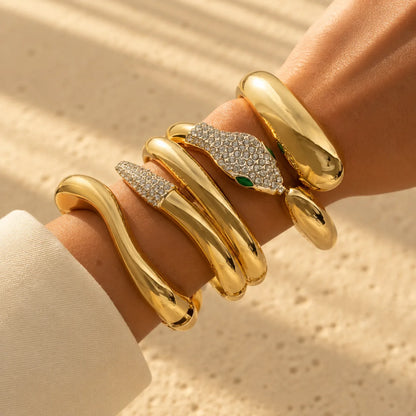 3-Piece Chunky Snake Rhinestone Bangle Set