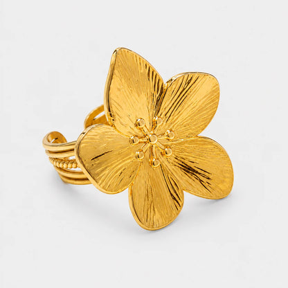 Oversized Gold Flower Statement Ring Adjustable
