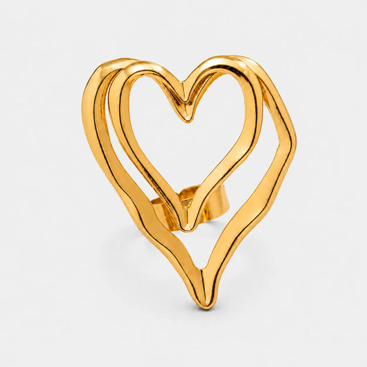 Contemporary Open Heart Statement Ring Gold Silver