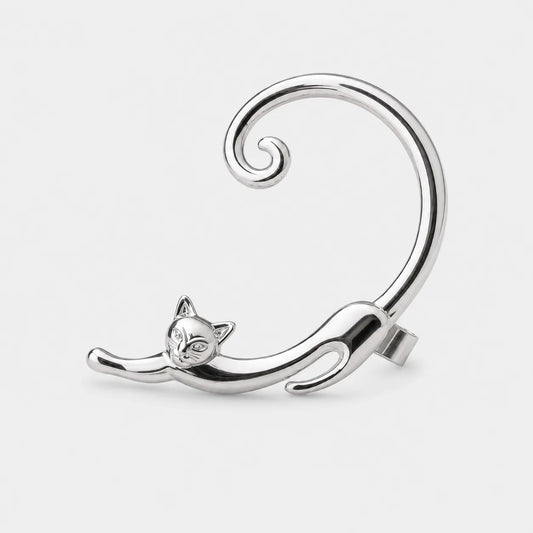 Gold Tone Cat Stud Earrings Cute Animal Charm