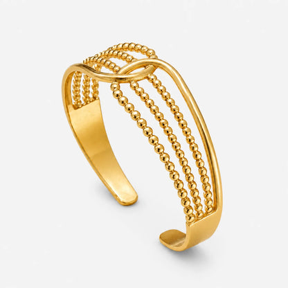 Beaded Wave Open Cuff Bracelet Gold Silver