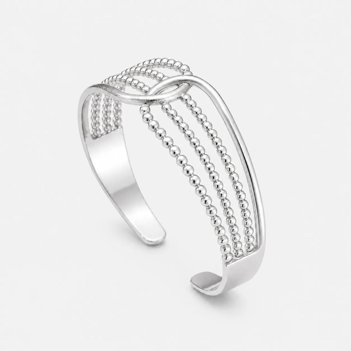 Beaded Wave Open Cuff Bracelet Gold Silver