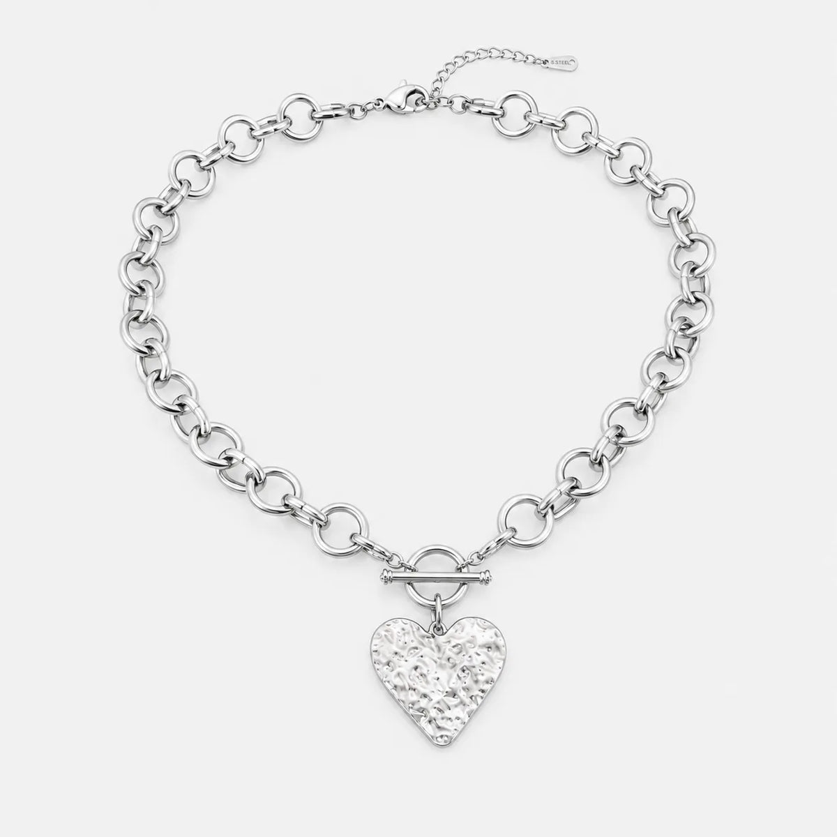 Hammered Heart Toggle Pendant Necklace Gold Silver