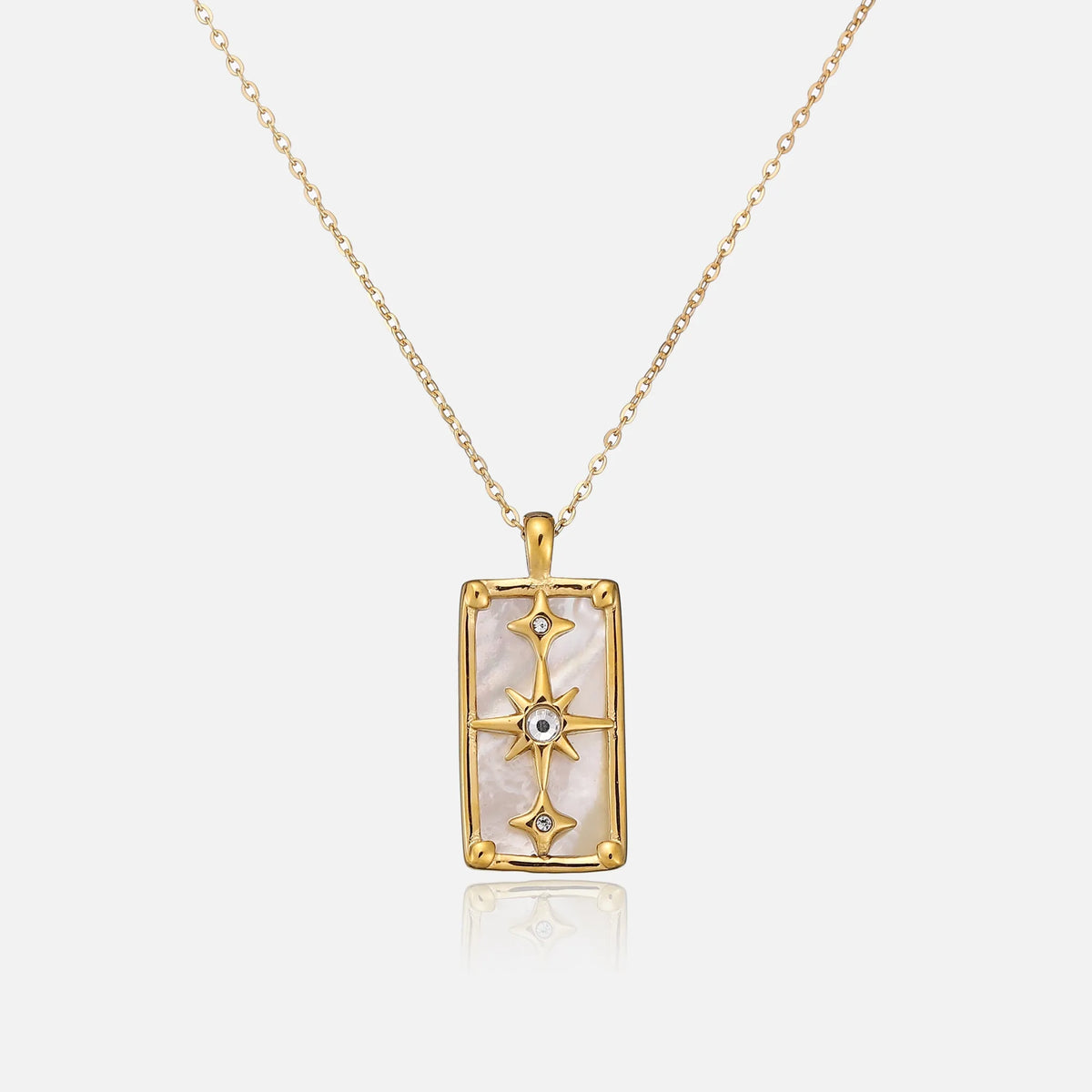 Mother-of-Pearl Pendant Necklace Golden Stars Elegant Night Sky 0