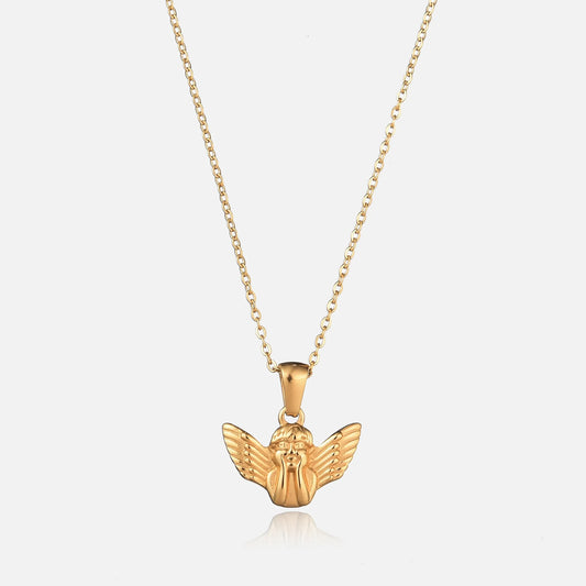 Gold Angel Pendant Necklace Delicate Design Hypoallergenic Wear 0