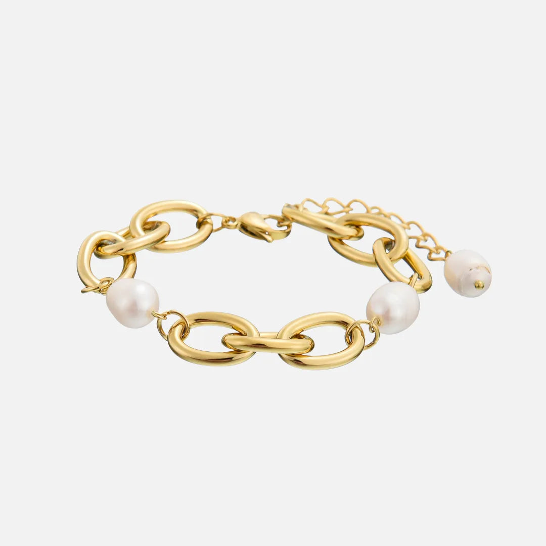 Gold Chain Bracelet with Pearls Adjustable Elegant Design 1