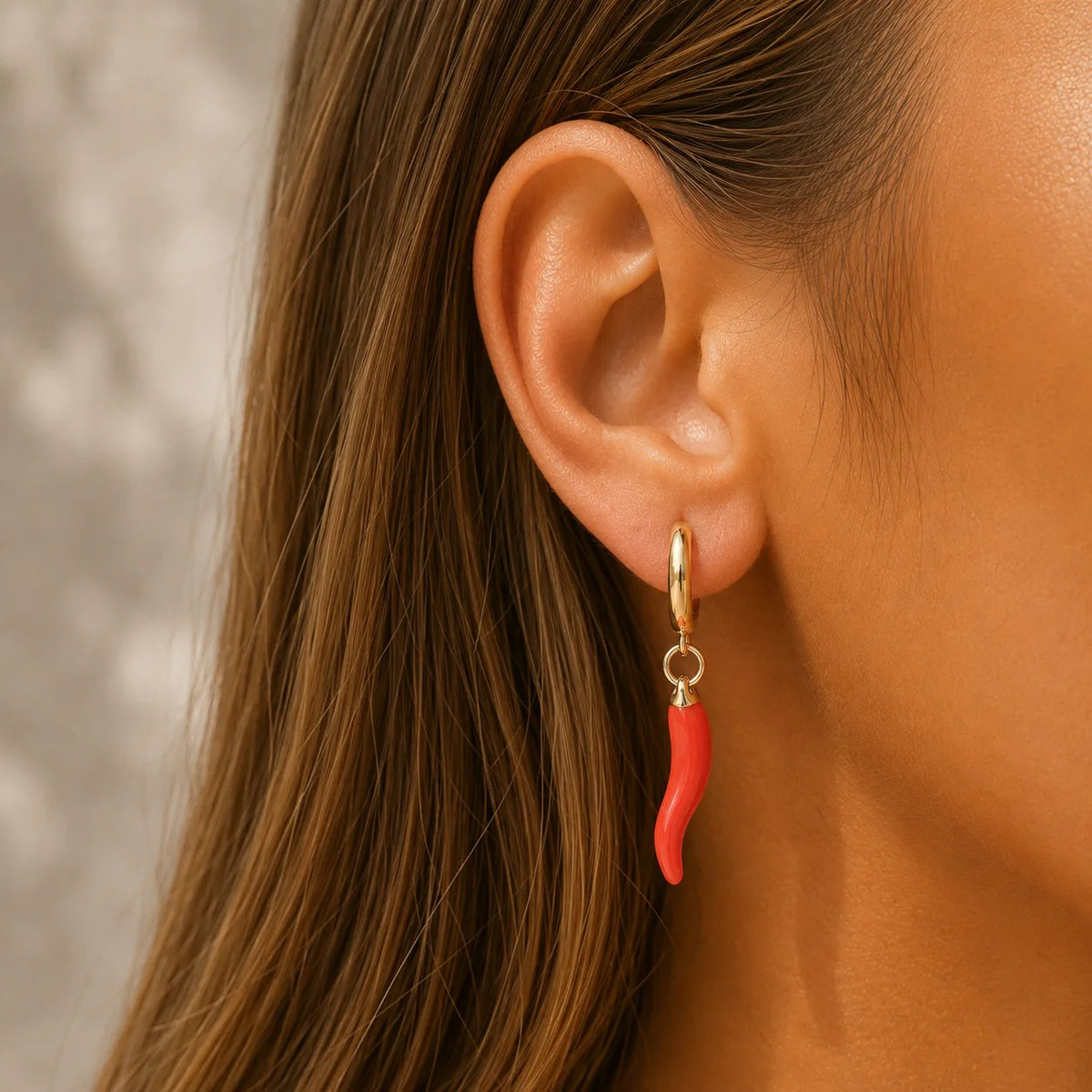Gold Hoop Earrings with Red Chili Charms Stylish Statement Jewelry 2