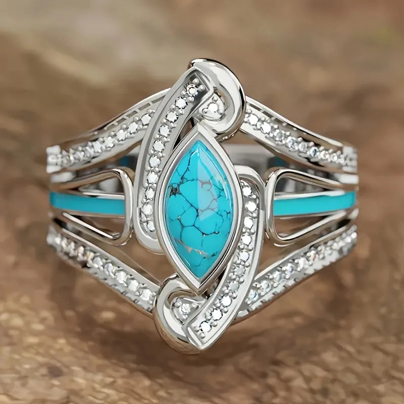 Turquoise Marquis Ring White Gold Elegant Statement Jewelry 3